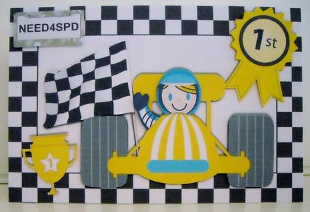 I Have Won the Cup! Racing Driver with Check Flag by Pam Stubley