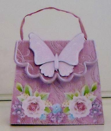 Handbag Gift Box Lilac Roses with Butterfly by Pam Stubley