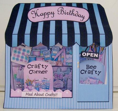 3D Little Craft Shop Window Pop Up Card & Decoupage by Pam Stubley