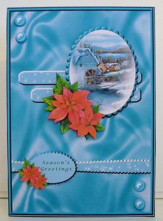 Christmas Scene with Poinsettia Card Front by Pam Stubley