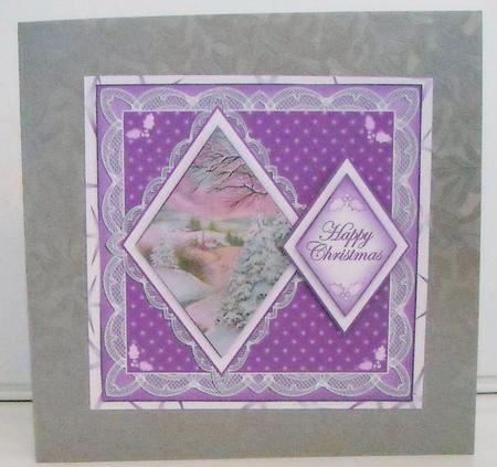 Lilac Snowscene2 Happy Christmas 7in Double Diamond Topper by Pam Stubley