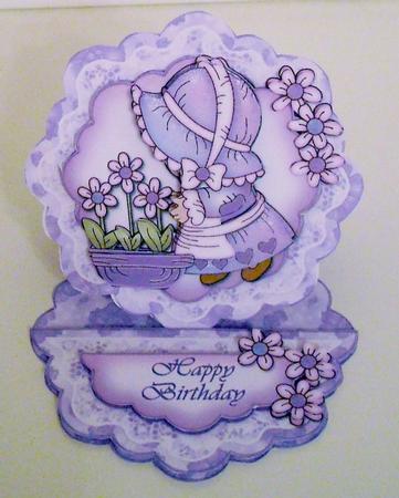 Lilac Bonnet Girl Scalloped Easel Card Kit by Pam Stubley