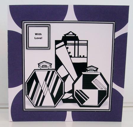 Art Deco Scent Bottles Perfume 8"x 8" Digi Stamp Card Topper by Pam Stubley