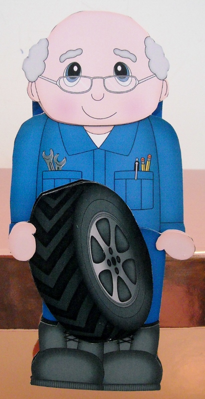 3D on the Shelf Card Kit - Old Man Car Mechanic Alan by Pam Stubley
