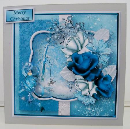 Christmas Roses Decoupage Card Front by Pam Stubley