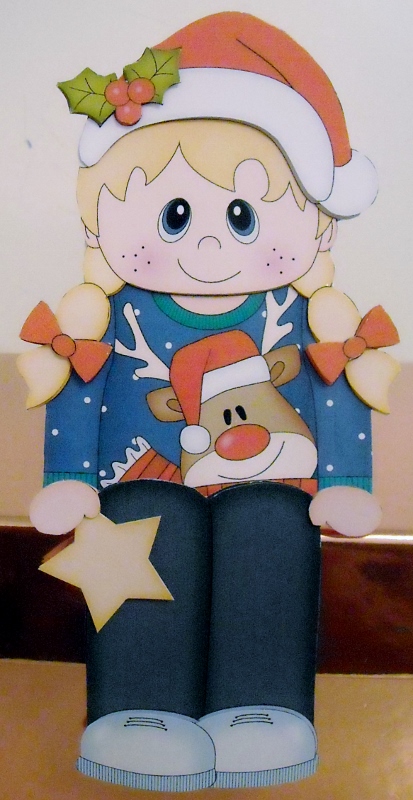 3D on the Shelf Card Kit - Little Christmas Jumper Girl by Pam Stubley