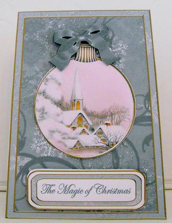 Ice Church Magic 5.5inch Bauble Decoupage Card by Pam Stubley