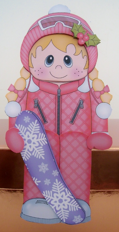 3D on the Shelf Card Kit - Little Christmas Snowboard Girl by Pam Stubley