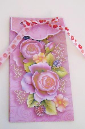 Pink Roses Gift Card Money Envelope Mini Kit by Pam Stubley