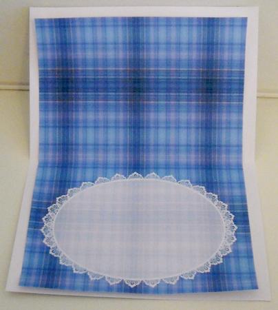 Christmas Blue Tartan Insert, with White Lace by Pam Stubley