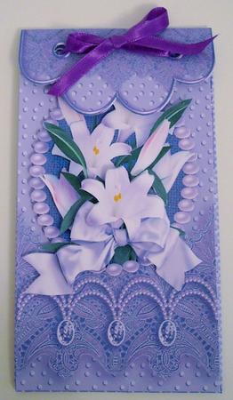 Lilac Floral Lace and Pearls, Gift Envelope with 3 Decoupage by Pam Stubley