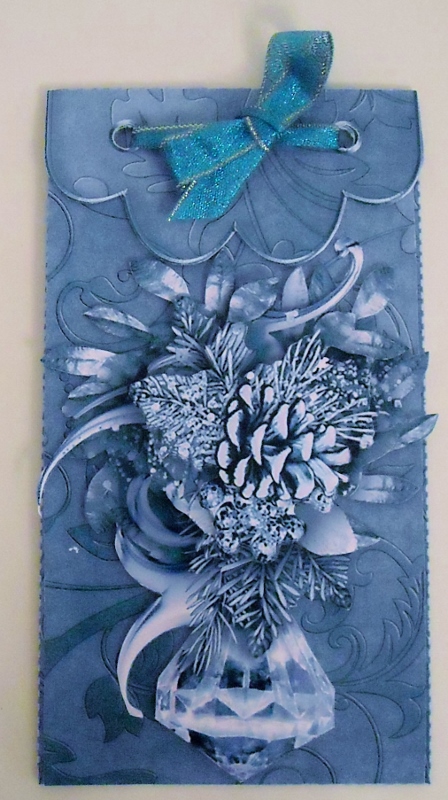 Silver Christmas, Gift Envelope with 3 Decoupage Embellish by Pam Stubley