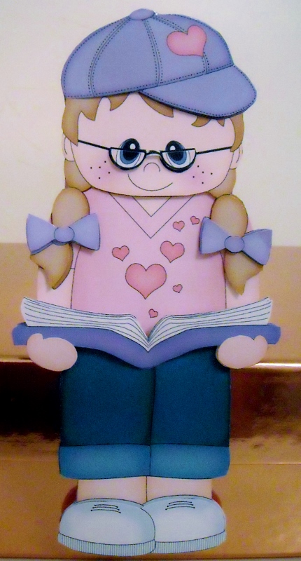 3D on the Shelf Card Kit - Little Book Reading Girl Tina by Pam Stubley