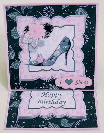 Shabby Chic Shoe Easel Card Black W/ Hint of Pink by Pam Stubley