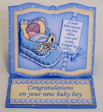 New Baby Boy in Bootee Open Book Easel Card Kit by Pam Stubley