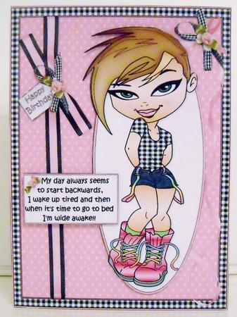 Teen Diva Starts Her Day Backwards Quick Card by Pam Stubley