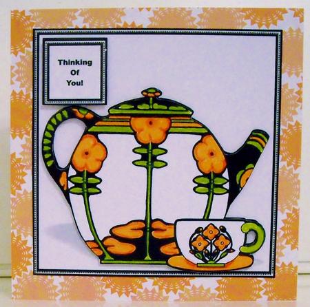 Art Deco Tea for You (1) 7.5" x 7.5" Card Topper by Pam Stubley