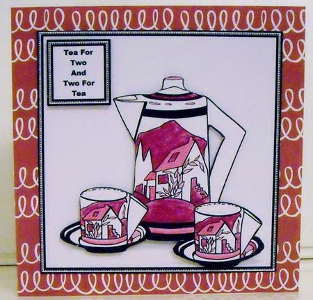 Art Deco Tea for Two (3) 7.5" x 7.5" Card Topper by Pam Stubley