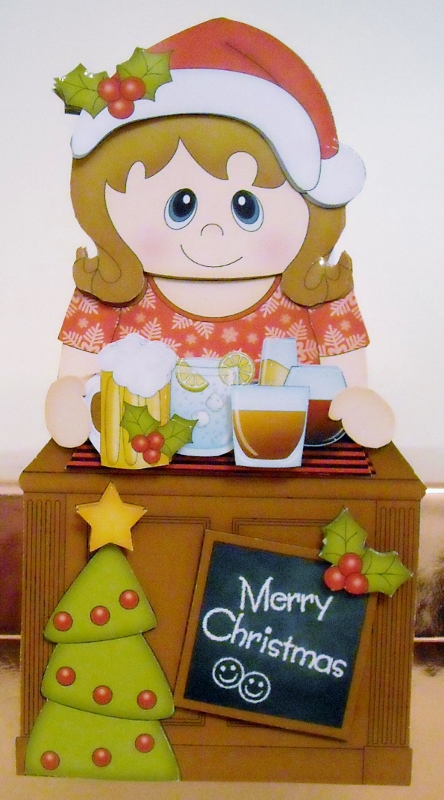 3D on the Shelf Card Kit - Little Christmas Barmaid Diane by Pam Stubley