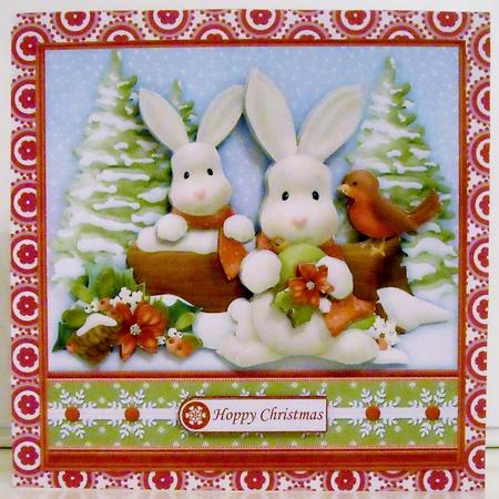Hoppy Christmas Rabbits 8x8 Decoupage Mini Kit by Pam Stubley