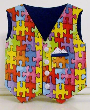 Jigsaw Men's Waistcoat Card Topper with Decoupage by Pam Stubley