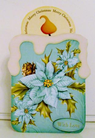 Candle Shape Card Christmas Poinsettia Blue 691 by Pam Stubley
