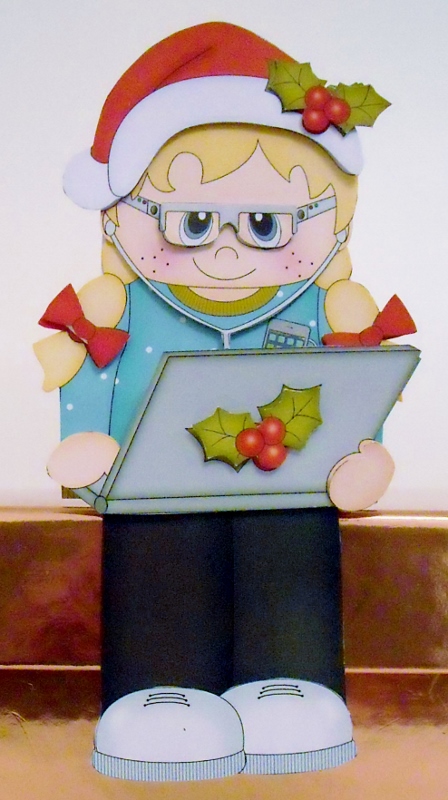 3D on the Shelf Card Kit - Little Christmas Computer Girl by Pam Stubley