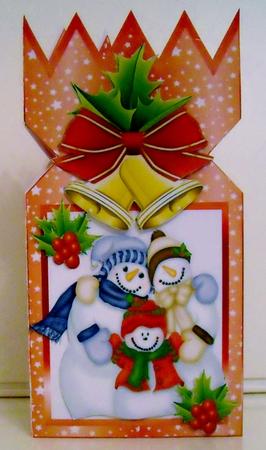 Snowman Family with Bells and Holly Cracker Card Kit by Pam Stubley