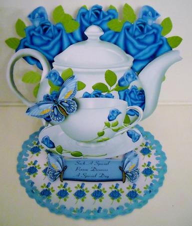 Birthday Tea Easel Greeting Card and Envelope by Pam Stubley