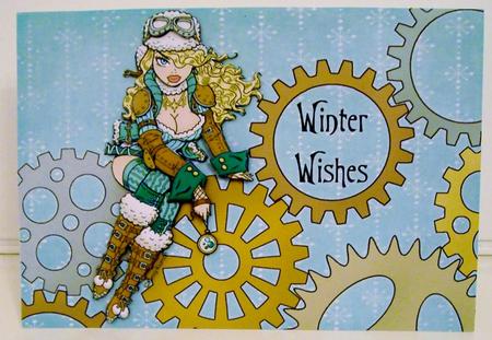 Helga Frost - A5 Winter Wishes Decoupage Card - Aqua & Brown by Pam Stubley