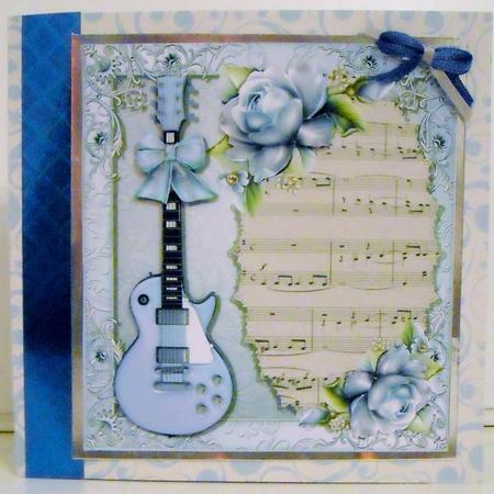 Beautiful Blue Guitar with Roses 8x8 by Pam Stubley