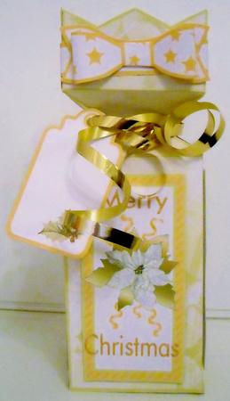 Flat Bottom Cracker Box- Gold Poinsettias & Holly by Pam Stubley