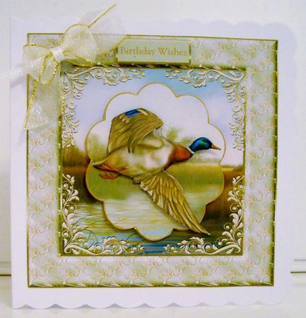 Mallard in Flight 7x7 Card with Decoupage by Pam Stubley