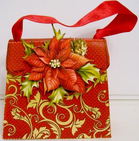 Handbag Gift Box Christmas Red & Gold with Poinsettia Decoup by Pam Stubley