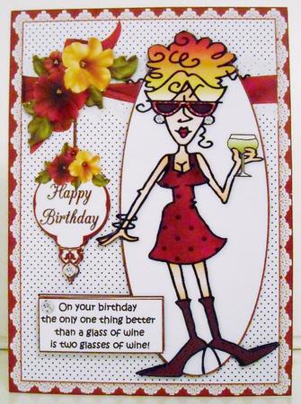 Rita and Her Birthday Wine Quick Card by Pam Stubley
