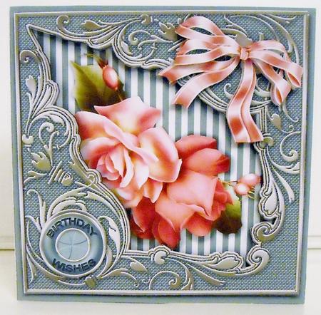 Pink Roses in a Scroll Border 8in x 8in Decoupage Mini Kit by Pam Stubley
