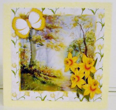 Spring is Here! Pretty Woodland with Daff & Butterfly 8x8 by Pam Stubley