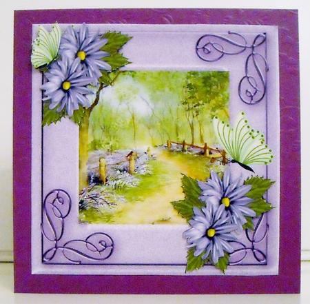 Lavender Walk with Pretty Flowers and Butterflies 8x8 by Pam Stubley