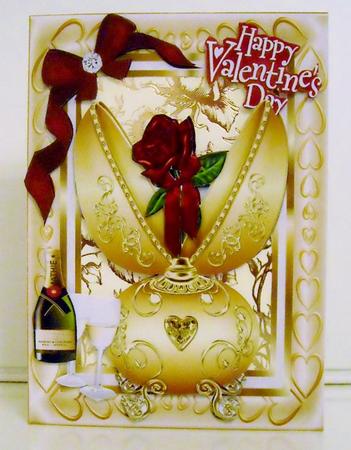 Beautiful Gold Faberge Egg with Red Rose and Bow by Pam Stubley
