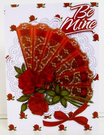 Pretty Lace Fan with Red Roses and Bow by Pam Stubley