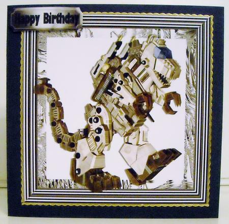 Metallic Dinosaur Robot, in Silver/black Frame 8x8 by Pam Stubley