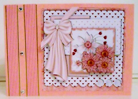 Scallop Pearl Sketch Card - Pink Flowers and Bow by Pam Stubley