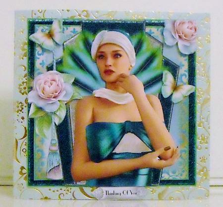The Teal Flapper Lady Card Front Kit by Pam Stubley