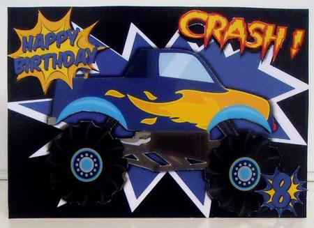 Blue Monster Truck, with Flames A5 by Pam Stubley