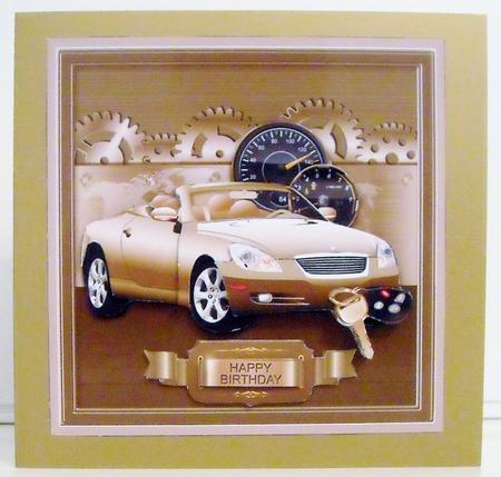 Gold Sports Car with Speedo 8in x 8in Decoupage Mini Kit by Pam Stubley