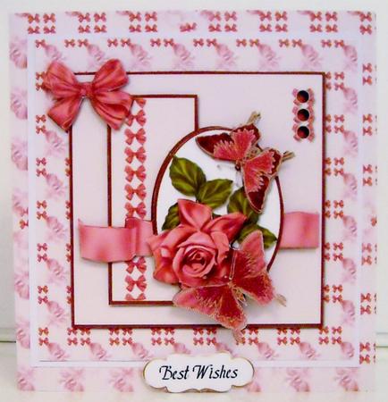 Square Oval Sketch Card - Pink Rose and Butterflies by Pam Stubley