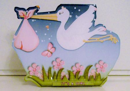 Stork Shaped Card Baby Girl 777 by Pam Stubley