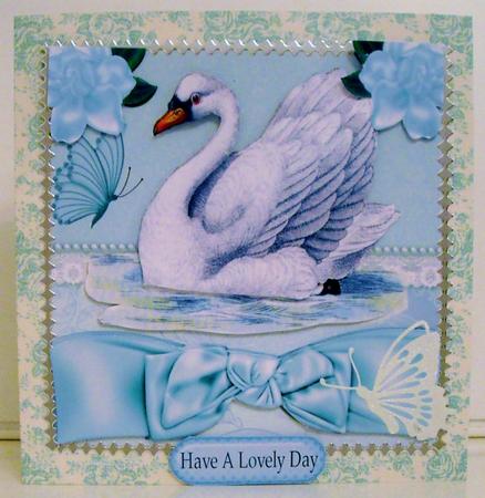 Pretty Vintage White Swan with Flowers and Bow 8x8 Mini Kit by Pam Stubley