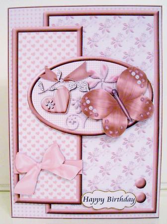 Oval Sketch Card - Jewelled Pink Butterfly by Pam Stubley