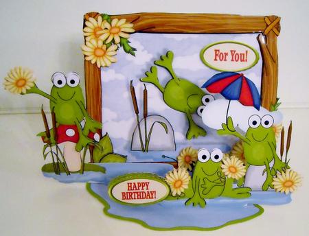 Giant Easel Tableau 3D Card Kit - Frogs Birthday by Pam Stubley